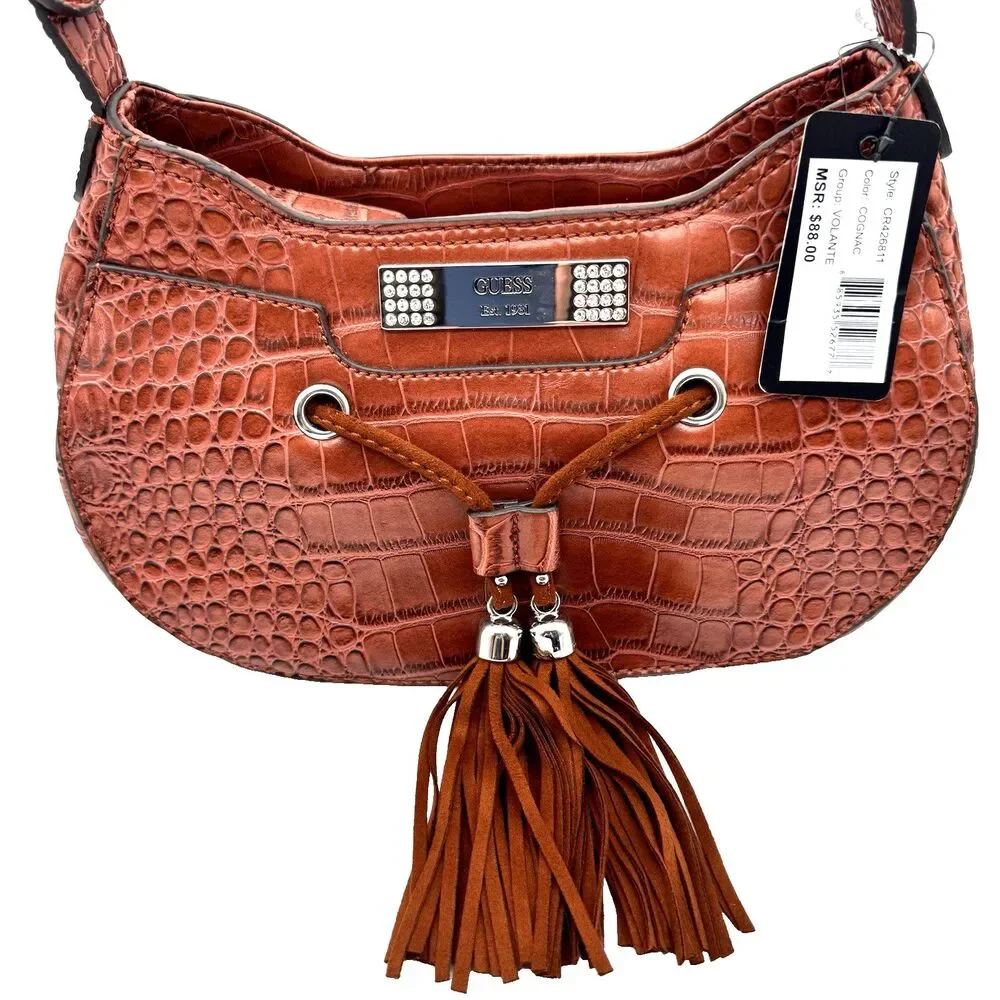 Guess Purse Handbag‎ Hobo with Tassel Cognac Brown